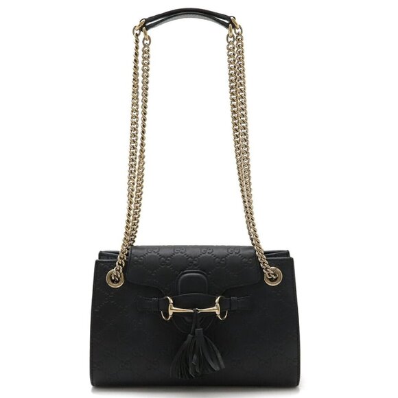 Gucci Handbags - GUCCI Emily Black Leather Shoulder Bag 620-032825